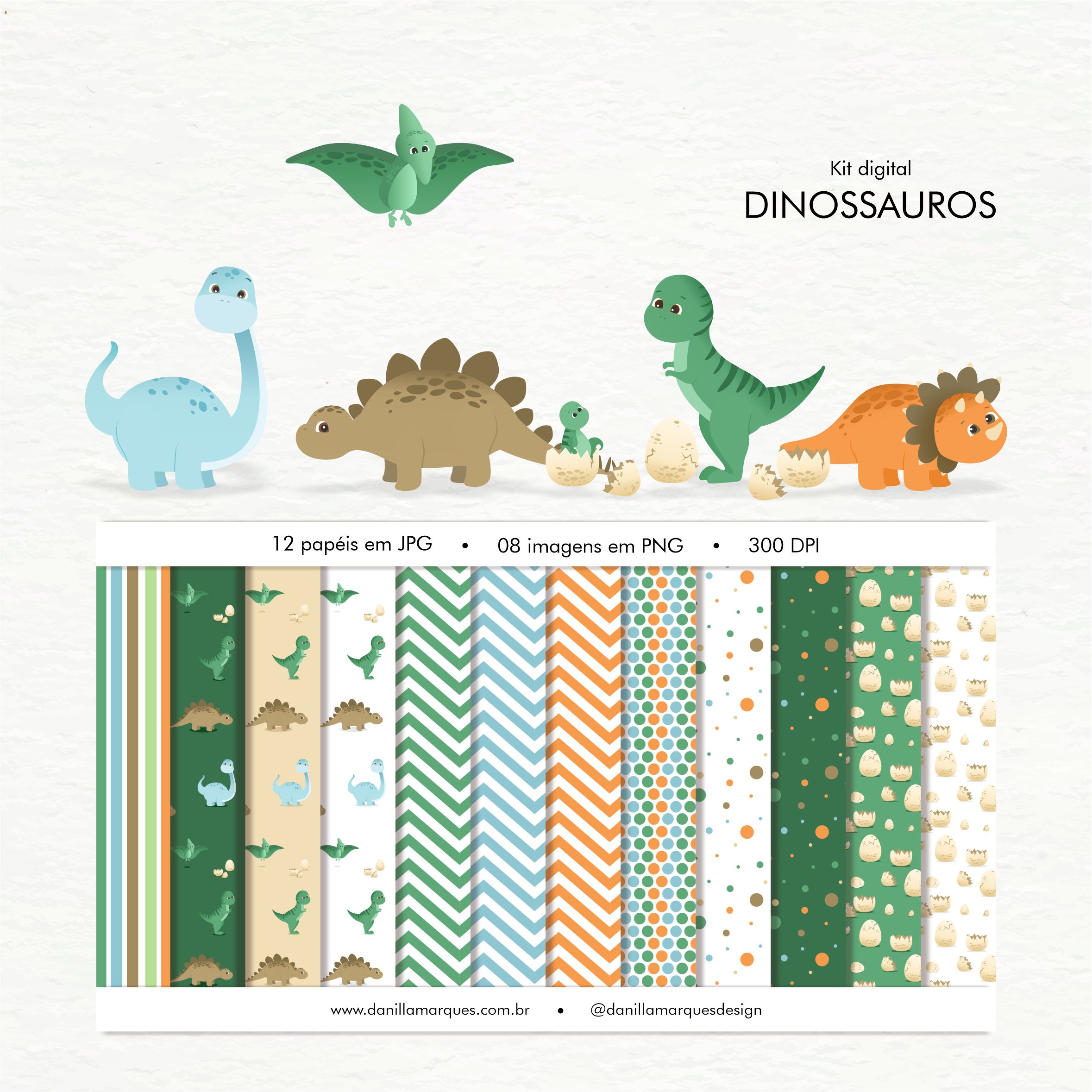 Kit Digital para imprimir dinossauro cute